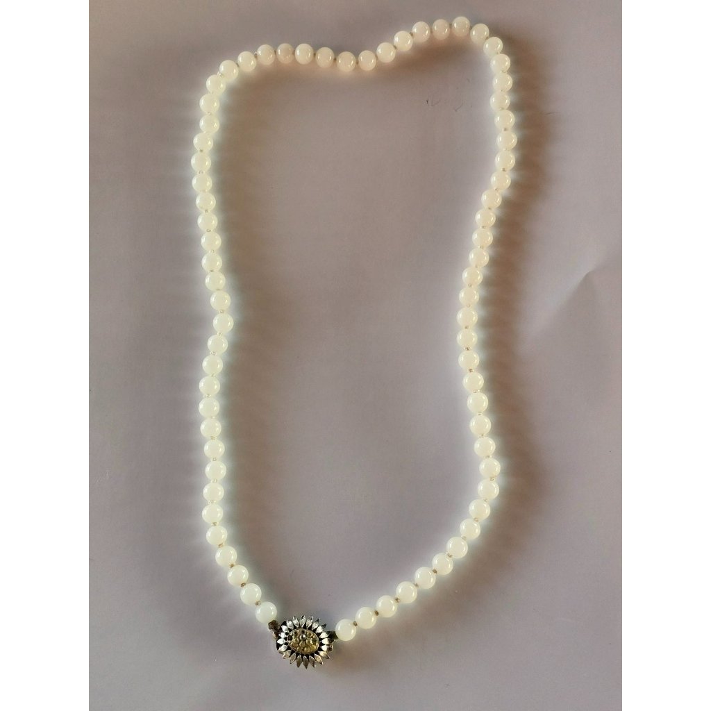 Vintage Tacoa Faux Pearl Necklace Flower Pendant 17 Inch